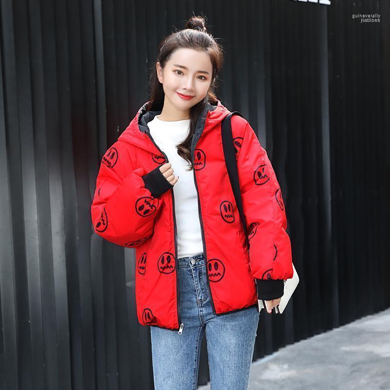 

Both Sides Can Be Wear Short Parkas Women Hooded Plus Size Female Jackets Casual Thick Loose Printing Cotton Padded Coat Ladies1 Guin22, Black