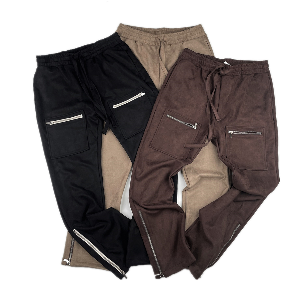 

Men's Plus Size Pants Autumn Faux-Suede Cargo Trousers Zippered Ankles Hip Hop Jogger Five-Pocket Styling Streetwear, Black