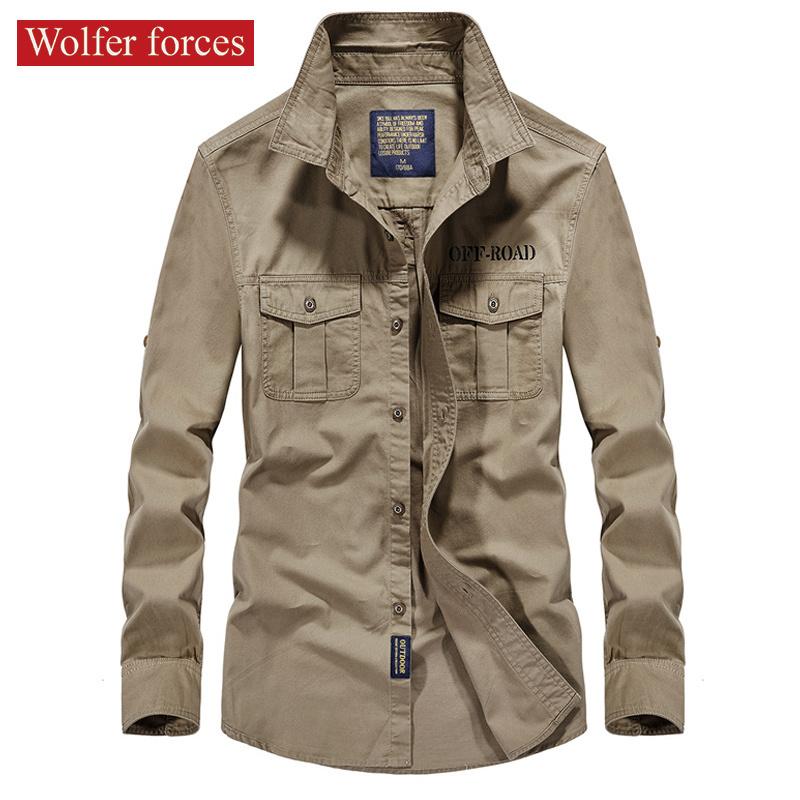 

Men's Dress Shirts Long-sleeved Cotton Spring And Autumn Youth Casual Fashion Work Clothes Loose Tops, Army green