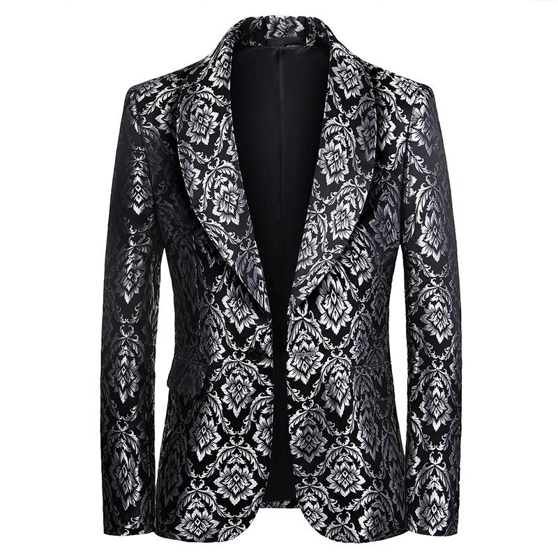 

Men's Suits & Blazers Floral Jacquard Mens Blazer Suit Jacket Single Button Wedding Groom Prom Slim Tuxedo Party Dinner Singers Costume Homm, Black