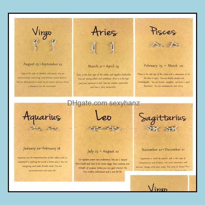 

Stud Earrings Jewelry 12 Constellations Metal Diamonds Sier Gold Zodiac Sign Earring With Gift Card Wholesale Drop Delivery 2021 K96Tj