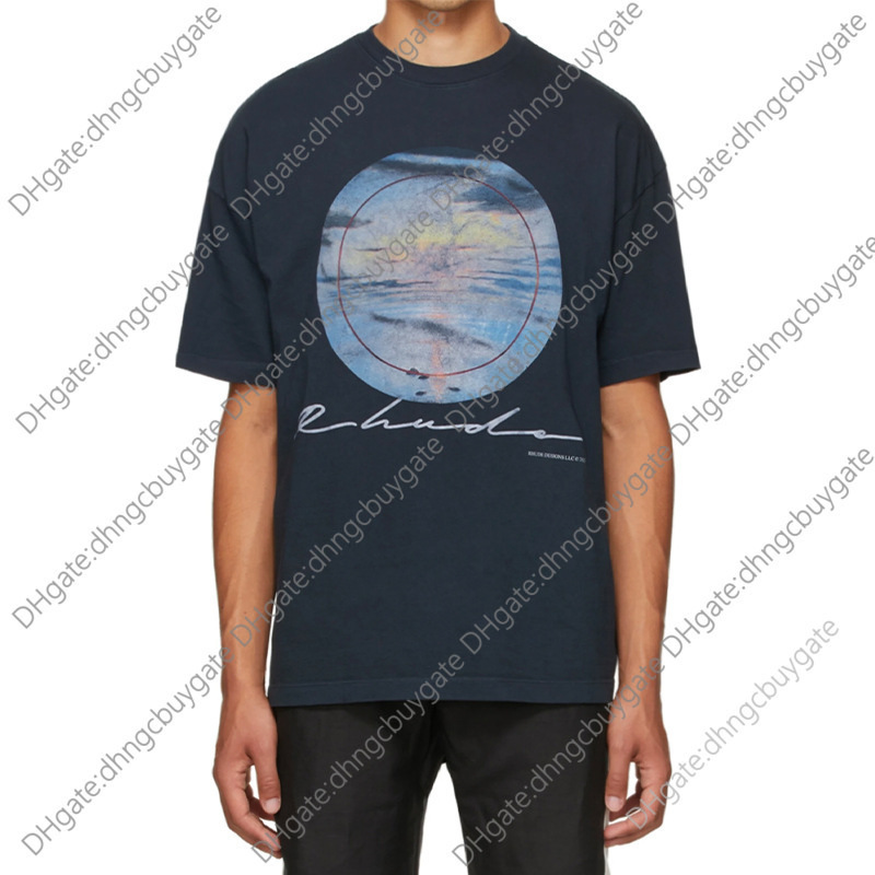 

t Shirt Designer Verified Rhude 22ss Fashion Brand Couple Loose Sunset High Street Short Sleeve T-shirt Men t Shirt, Black