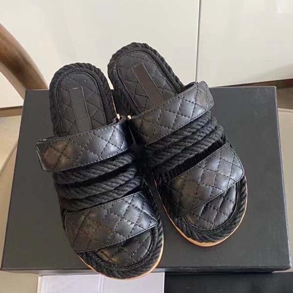 

Designer Women Sandals High Quality Womens Slides Crystal Calf leather Slippers quilted Drawstring Platform Summer Shoes 35-41 With box, White