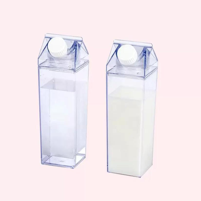 

17oz Milk Carton Water Bottle Milk storage box Transparent Square High Capacity Cup Plastic Coffee Drink Mug Originality sxjun6
