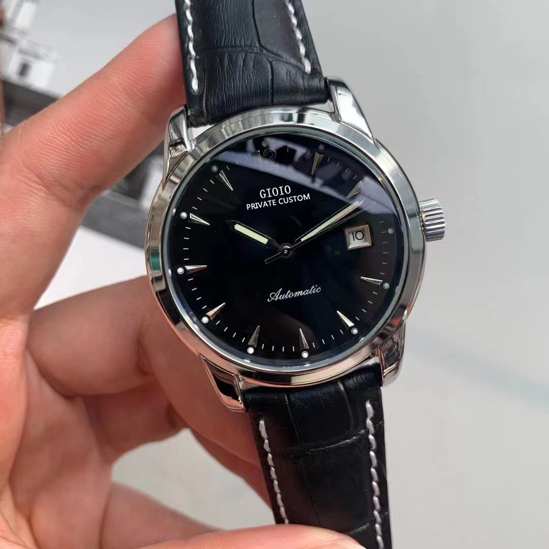 0 0 Mens Automatic Mechanical Watch Black White Leather 39mm43210-image-789868822