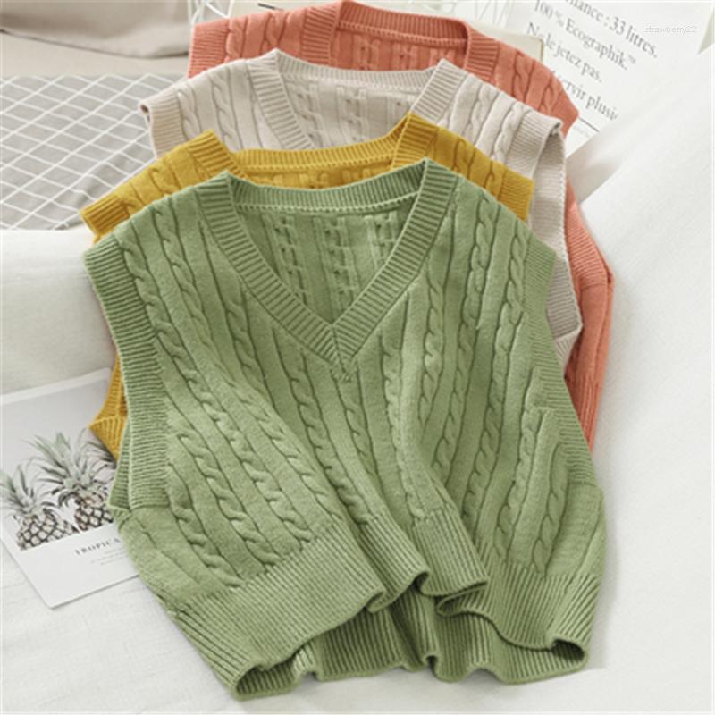 

Women's Vests Twist Casual Autumn Winter Basic Short Sweater Vest V-neck Sleeveless Crop Pullovers Women 2022 Loose Pullover Female Stra22, Beige