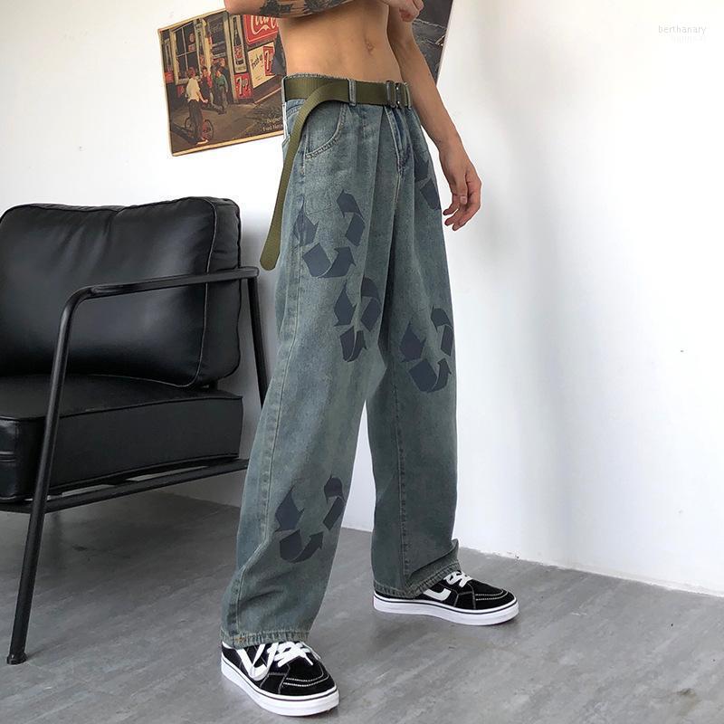 

Men' Jeans Retro Loose Brand Clothing Graffiti Print Wide-leg Men Straight Washed Trousers Trendy Streetwear Roupas Masculinas Bert22, Vintage blue