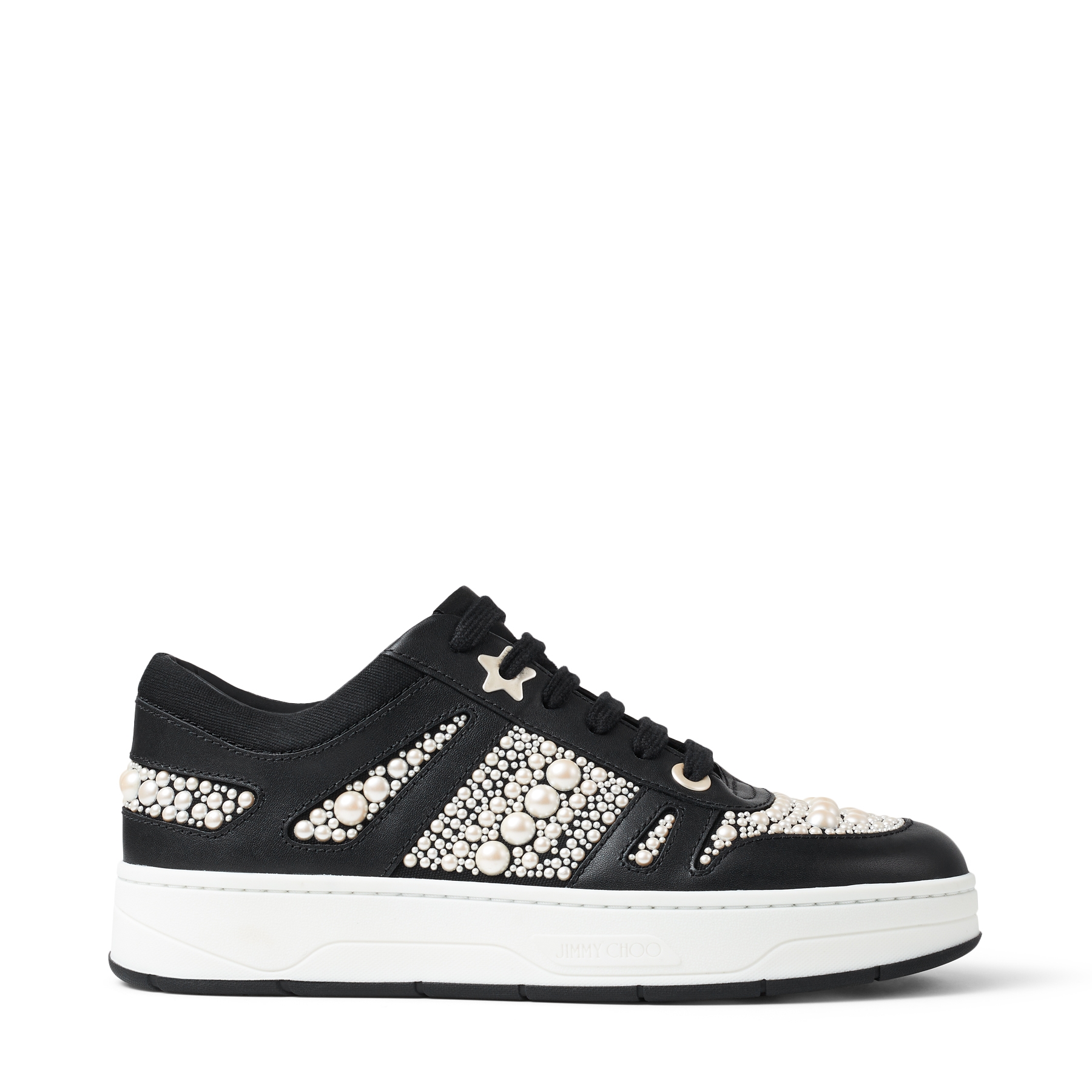 

HAWAII/F Low Bing100 Sneakers in White and Black Calfskin and Canvas with Pearls