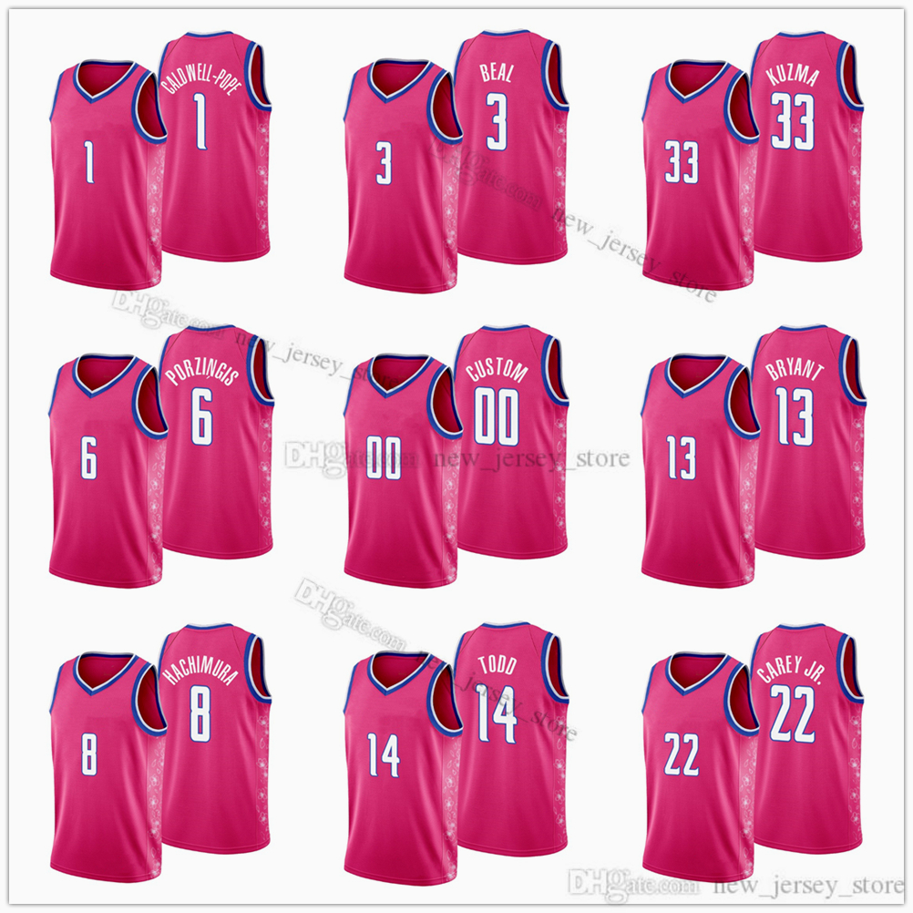 

Printed 2022 New City Pink Basketball 33 Kyle Kuzma Jerseys 3 Bradley 6 Kristaps Beal Porzingis 1 Kentavious Caldwell-Pope 31 Tomas Satoransky Thomas 13Bryant Jersey, Printed (with team logo)