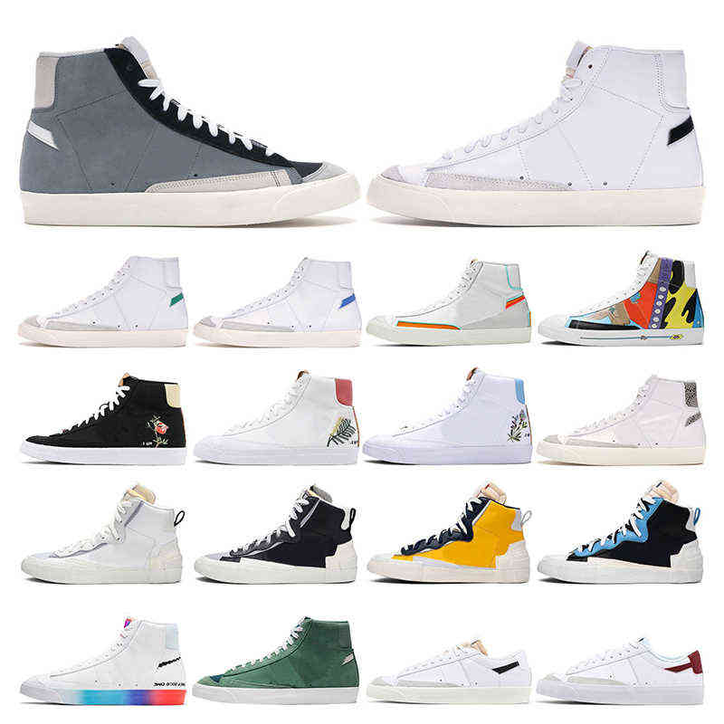 

top quality blazer mid 77 high low vintage mens fashion shoes women White black Pine Green Snakeskin Habanero Red Kumquat sport sneakers out, 23 white team red