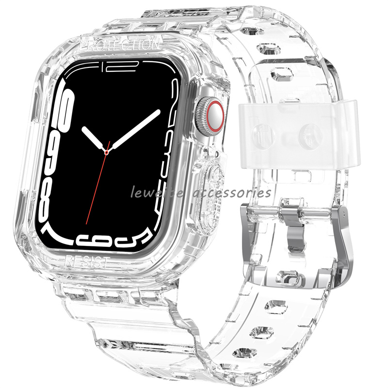 

Clear Strap for Apple Watch Series 7 41mm 45mm Crystal iWatch Band with Rugged Bumper Case Transparent