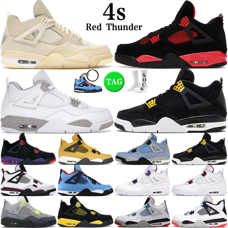 

mens basketball shoes 4s Black Cat Red Thunder 4 University Blue Sail White Oreo Tour Yellow Bordeaux men women outdoor sports trainers sneakers high quality, 4s 7-13 wings