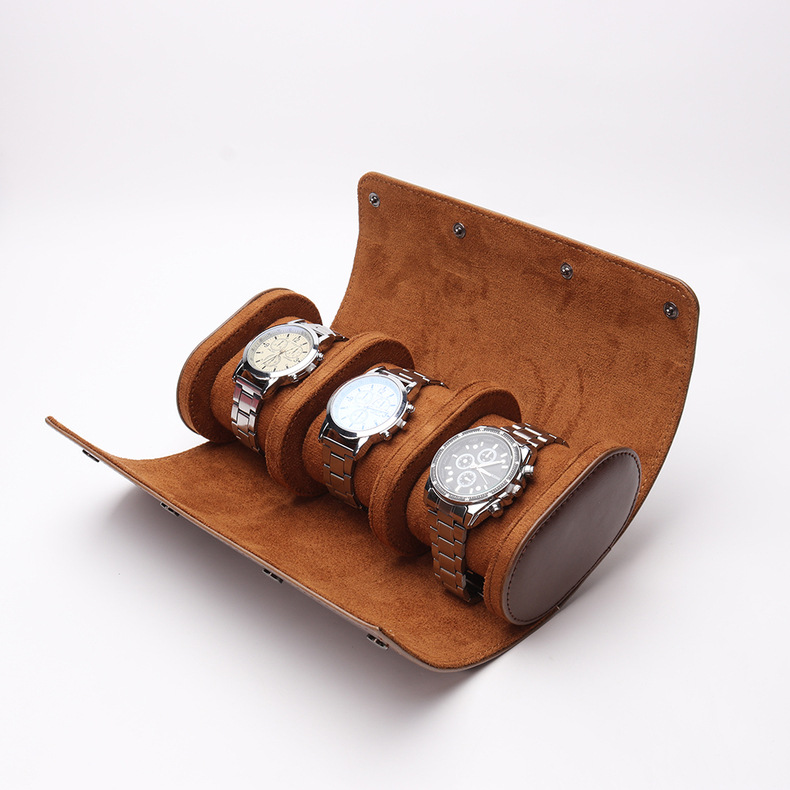 

Watches Boxes 3 Slots Watch Roll Retro Travel Case Chic Portable Vintage Leather Display Watches Storage Box with Slid in Out Watch Organizers