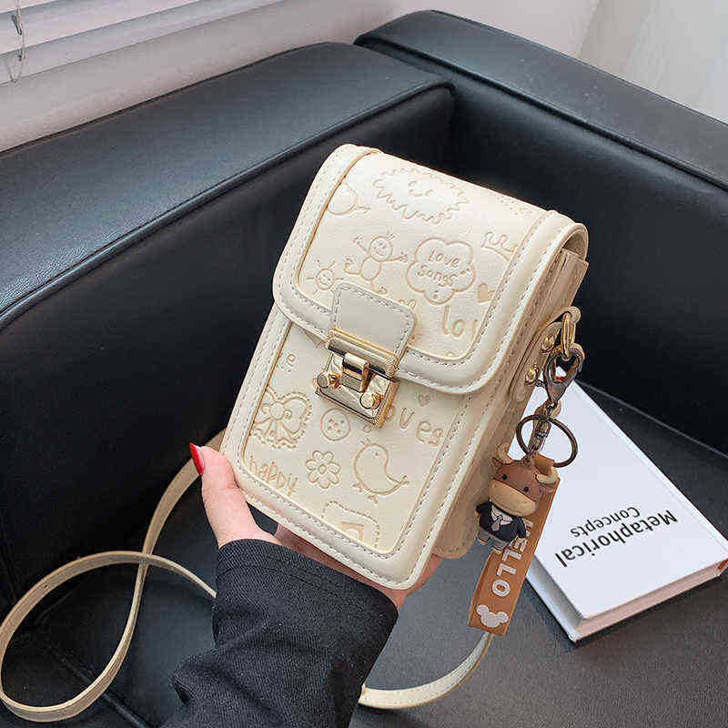 

Evening Bags Phone with Strap New Women's Allmatch Messenger Cartoon Embossing Small Square Popular Mobile 220630, Black