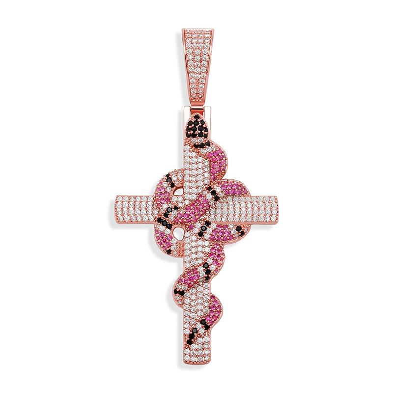 

Pendant Necklaces Hip Hop Cubica Zirconia Stone Setting Bling Iced Out Animal Snake Cross Pendants Necklace For Men Women Rapper Jewelry