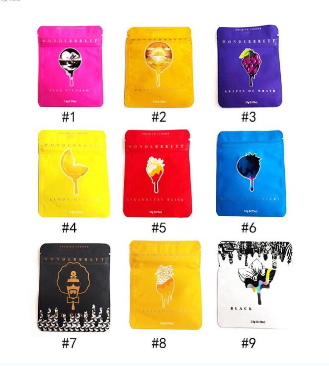 

wholesale Wonderbrett bag 3.5 Grams Soft Touch Skin mylar bags oz kush black Childproof Smell Proof package Co ok ies baggies