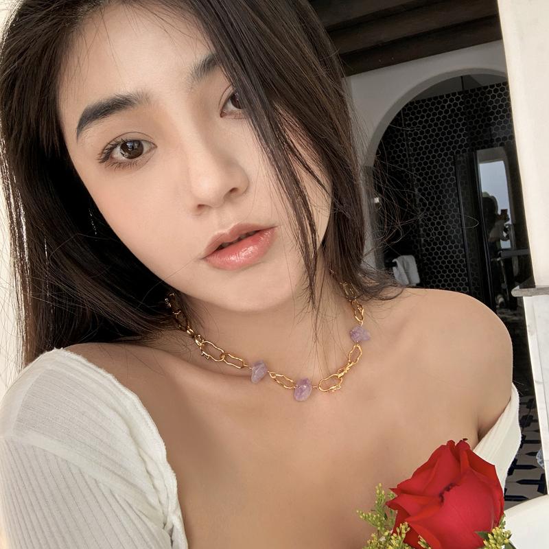 

Chokers Original Design Povoltaic Series Alien Iceberg Amethyst Metal Clavicle Necklace Personality WomenChokers