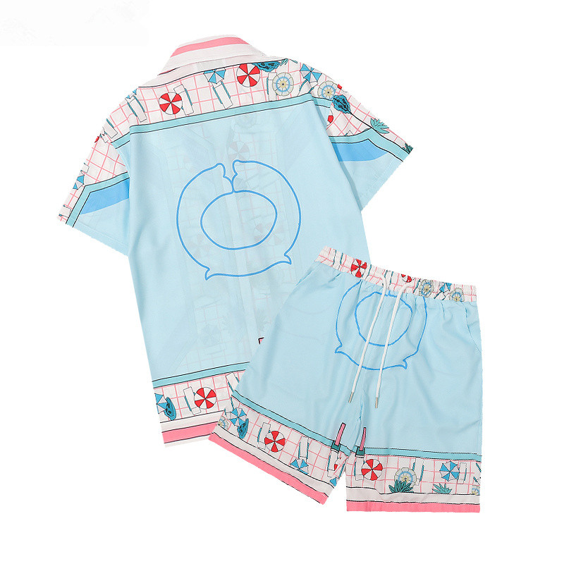 

New men shirts Casablanc lucid dreams island scenery color temperament Satin short sleeve shirt & shorts