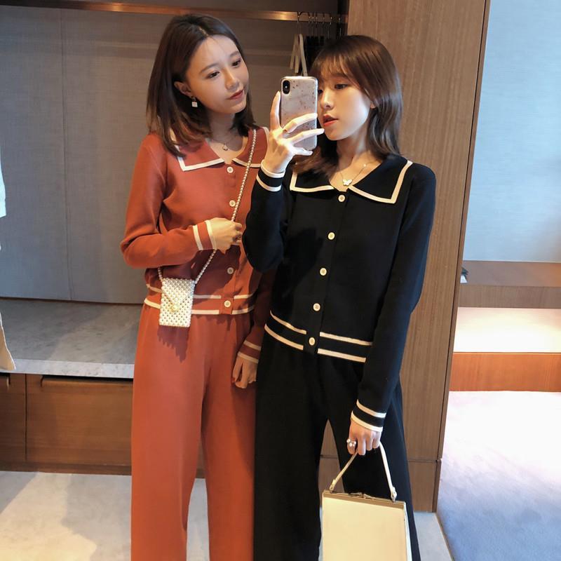 

Women' Two Piece Pants Woman Solid Suit Pieces Outfits Office Ladies Long Sleeve Pullover Coat Suits 2022 Female Casual Wide Leg Sets G24Wo, Black