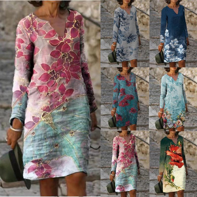 

Casual Dresses Women 2022 Loose Spring Vintage Befree Dress Large Big Printed Sexy Full Long Boho Party Elegant Plus Sizes, Lake blue