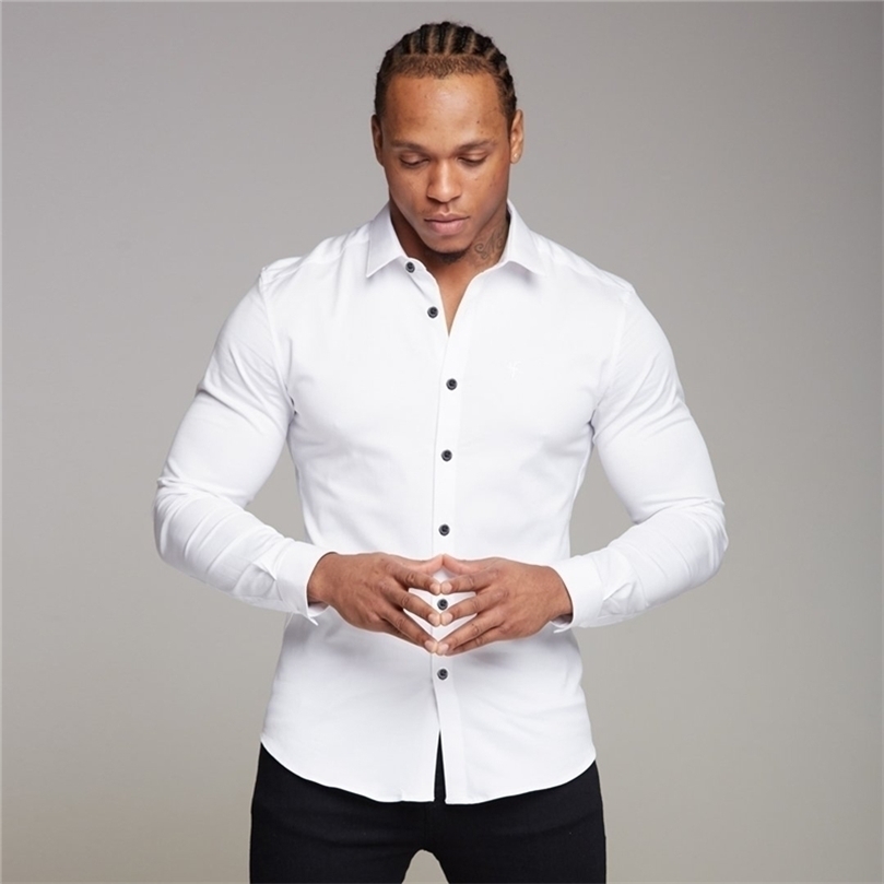

Youth Business White Shirt Men's Long Sleeve Slim Fit Non-iron Professional Formal Wear Solid Color 220401, Black