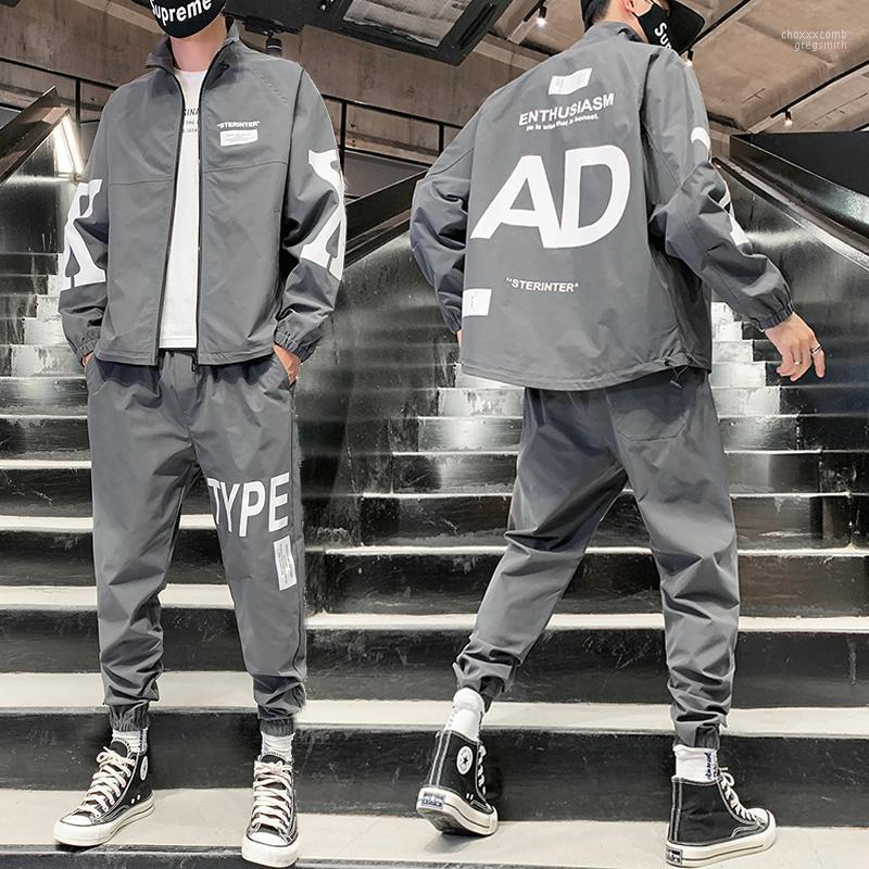 

Men's Tracksuits Streetwear Letter Print Loose Fit Tracksuit Men 2 Piece Set 2022 Zipper Jacket Casual Big Size Black Grey White