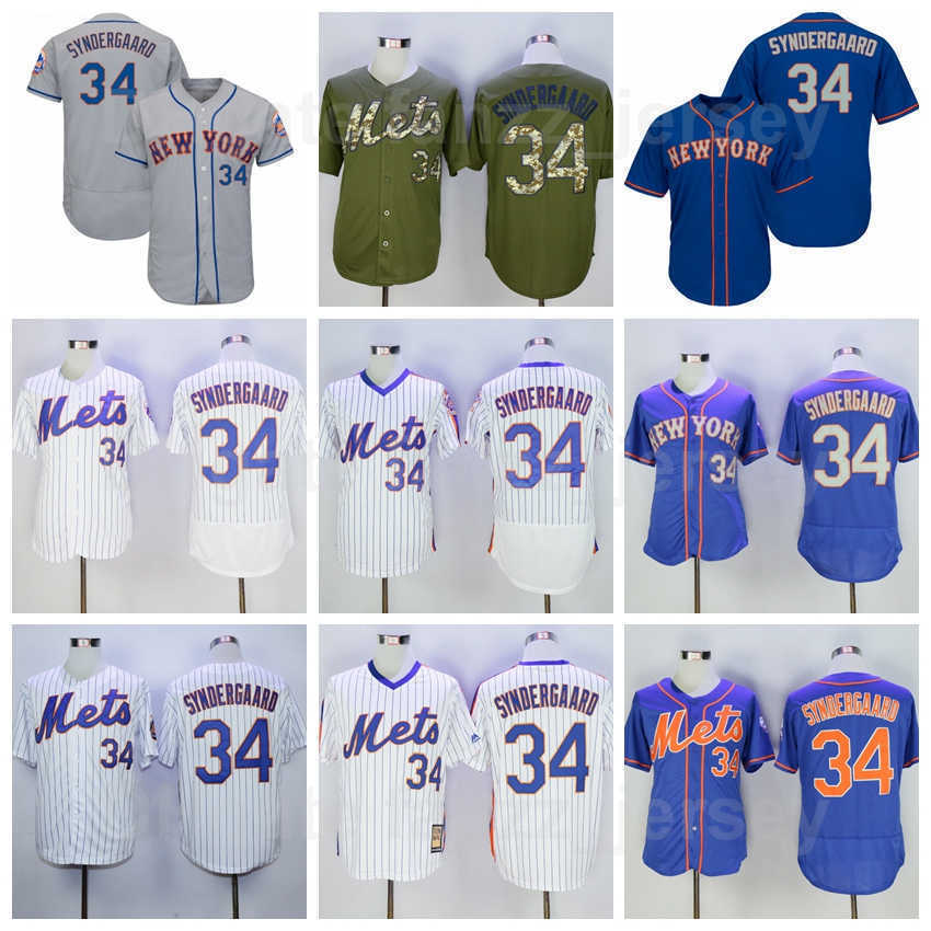 Men Baseball Retro 34 Noah Syndergaard Jerseys Retire Pinstripe Flexbase Cool Base Pullover Team Color All Stitched White Grey Blue Green Vintage Hi