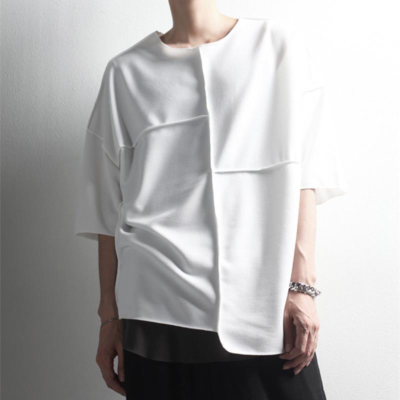 

Men's T-Shirts Summer Short-sleeved T-shirt Fashion Korean Patchwork Thin Loose Round Neck Half-sleeve Bat Club Hair StylistMen's, Black