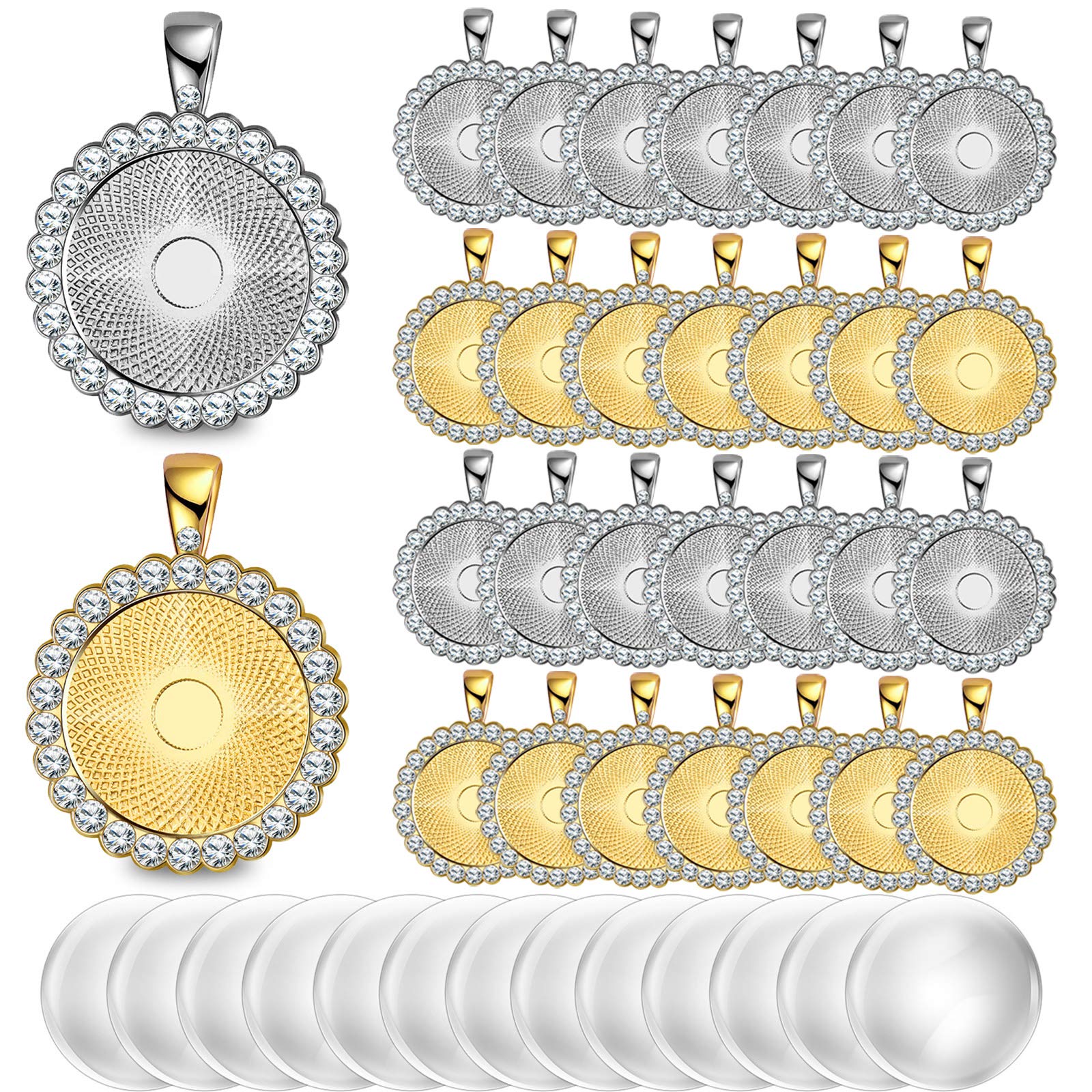 

Pendant Necklaces 48 Rhinestone Bezel Trays Set Include 25 Mm Round Blank Bas amhzL