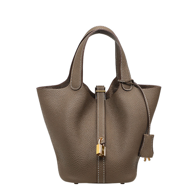 

7A Top Quality Designer bag Picotin lock Bag Women Purse Tote Bucket Handmade Luxury Handbags Classic Fashion Togo Leather Canvas Shopping Retro H Gold buckle Silver, Orange