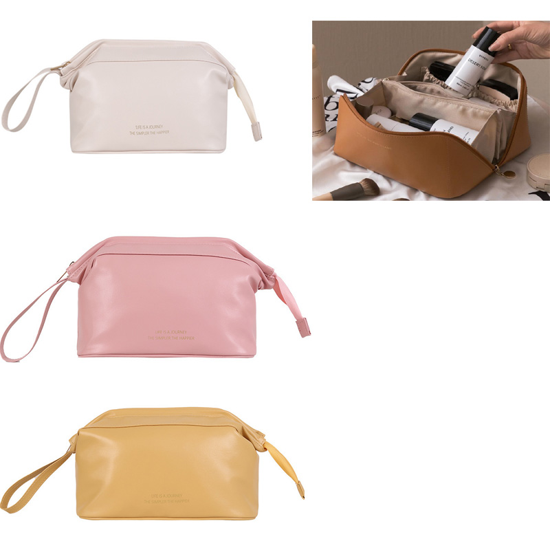 

50pcs Cosmetic Bags Women PU Plain Large Capacity Waterproof Protable Makeup Bag Mix Color, Black