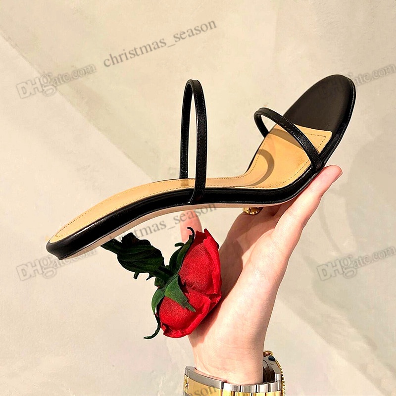 

2022 Womens Rose heel shoes embellished Heeled Sandals Smooth leather outsole Open toes Vamp strap stiletto summer Heels for women Party luxury designers, I need look other product