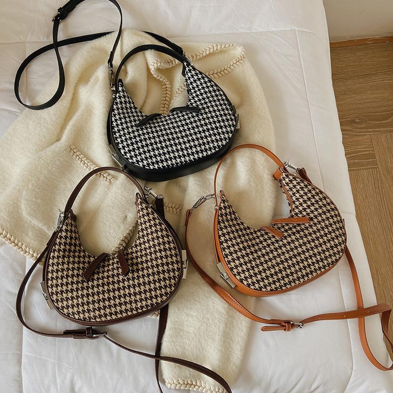 

Evening Bags Texture Houndstooth Handbag Fashion Shoulder Bag Female Messenger Armpit BagEvening EveningEvening, Black