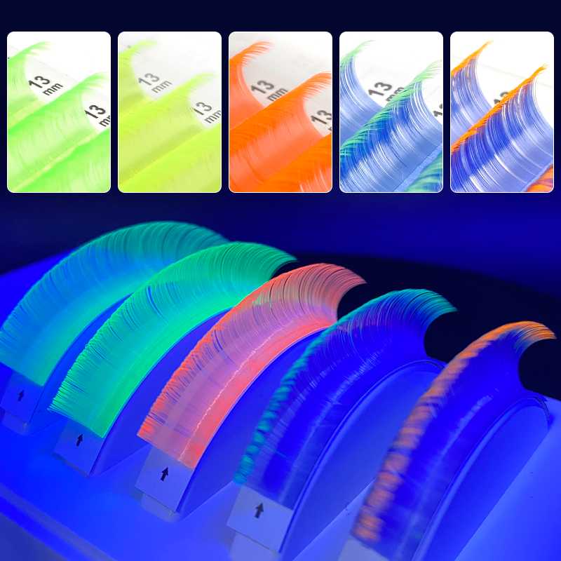

False Eyelashes Fluorescent Lashes UV Neon Lash Extenions Glow In The Dark Pink Green Yellow Orange Colorful Individual EyelashesFalse