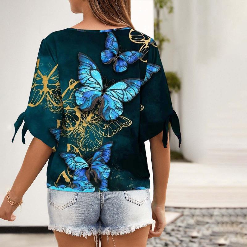 

Women' Blouses & Shirts Sleeve Fashion Short Round Print Neck Women' Open T-Shirt Women Womens V NeckWomen, Green