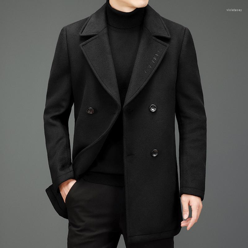 

Men's Wool & Blends Winter Jacket Mid-length Lapel Thick Warm Casual Business Trench Coat Streetwear Overcoat Social Male Clothing Viol22, Black