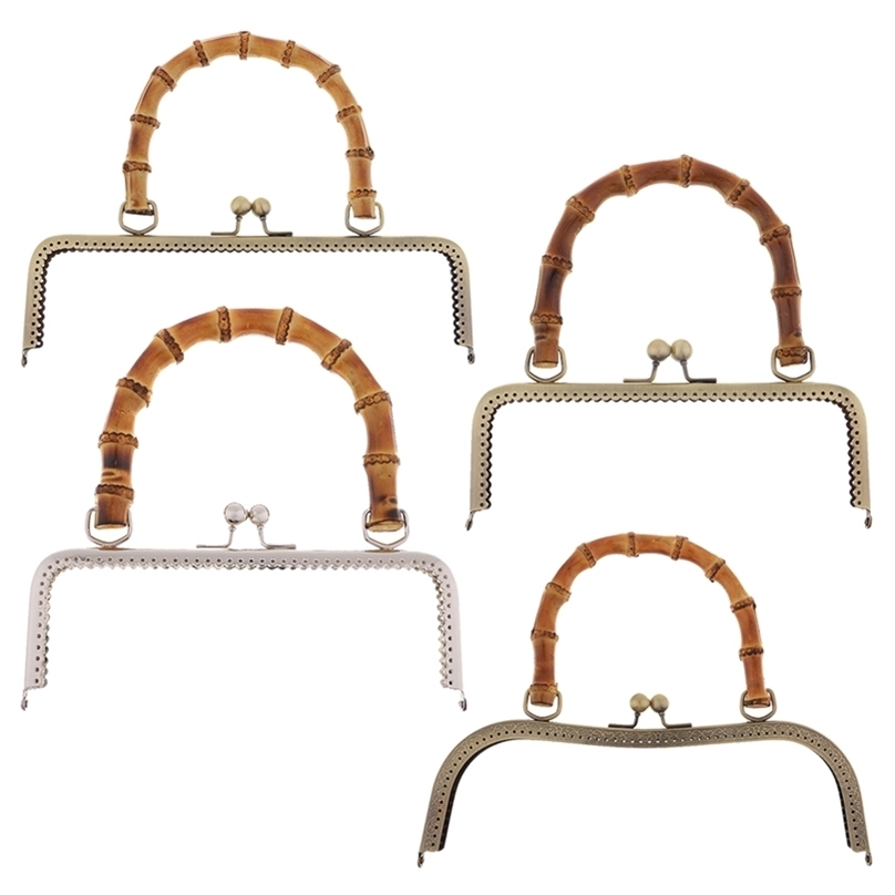 

Vintage Style Metal Purse Bag Frame Kiss Clasp Lock with Bamboo Handle 220812