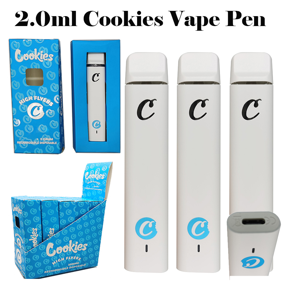 

Cookies Disposable Vape Pen 2.0ml Plus Thick Oil Pods High Flyers Packaging E-cigarette Kits Rechargeable Cartridges Empty 350mah Battery Vaporizer White Color Pens
