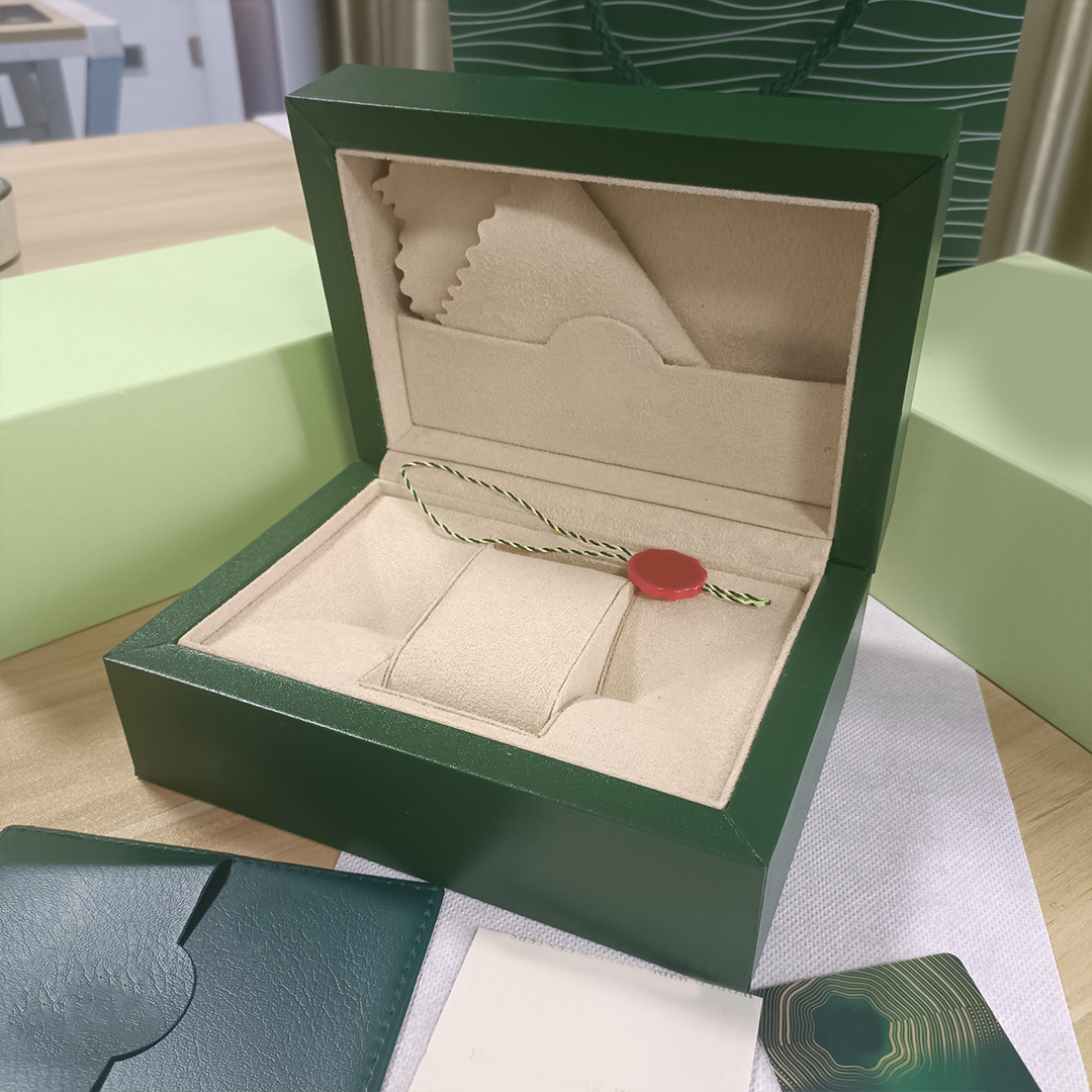 Designers Rol Mens Watch Boxes haute qualité Mystery boîtes vertes certificat de sac en papier montres en bois pour hommes accessoires de cadeau