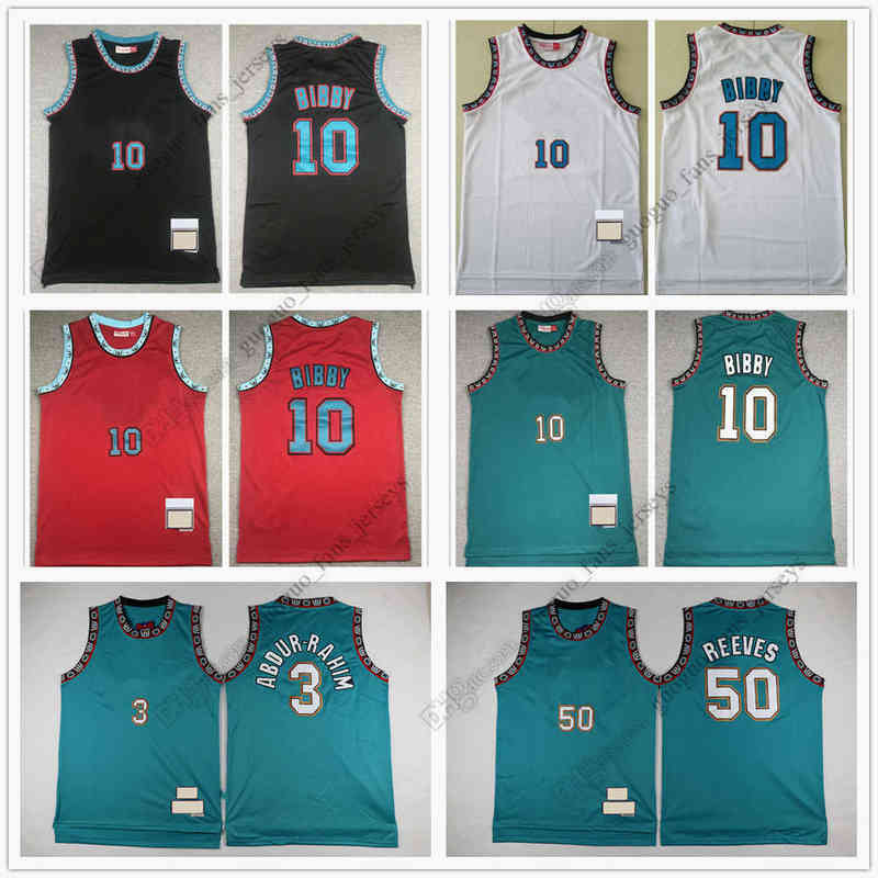 

Retro Mitchell and Ness Basketball Jerseys Bibby 3 Shareef 10 Mike 50 Bryant Abdur Reeves Red White Black Green High Quality Jersey Size S--, As picture (with team logo)