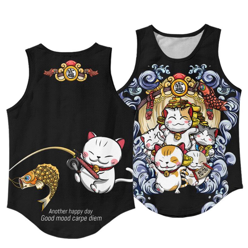 

Men' Tank Tops Men Fitness Summer Gym Casual Black Cute Cats Print Vest Male Sleeveless Large Size 6XL, White;black