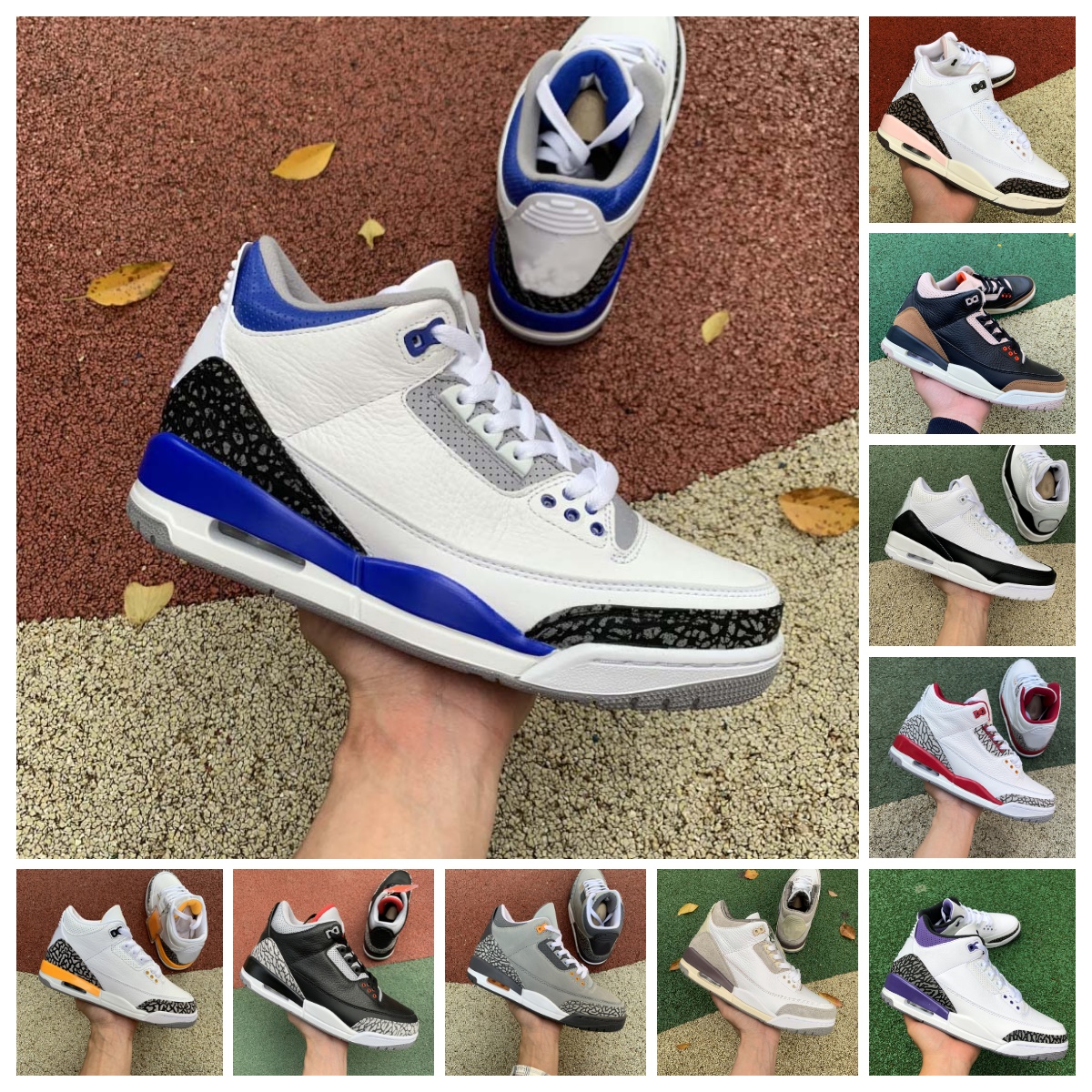 

Racer Blue 3 OG Men Basketball Shoes Dark Iris 3s Black Cement Fire Cardinal Red Court Purple Cool Grey Fragment UNC Laser Orange Katrina Mens Sneakers Sports Size 40-47, Bubble package bag