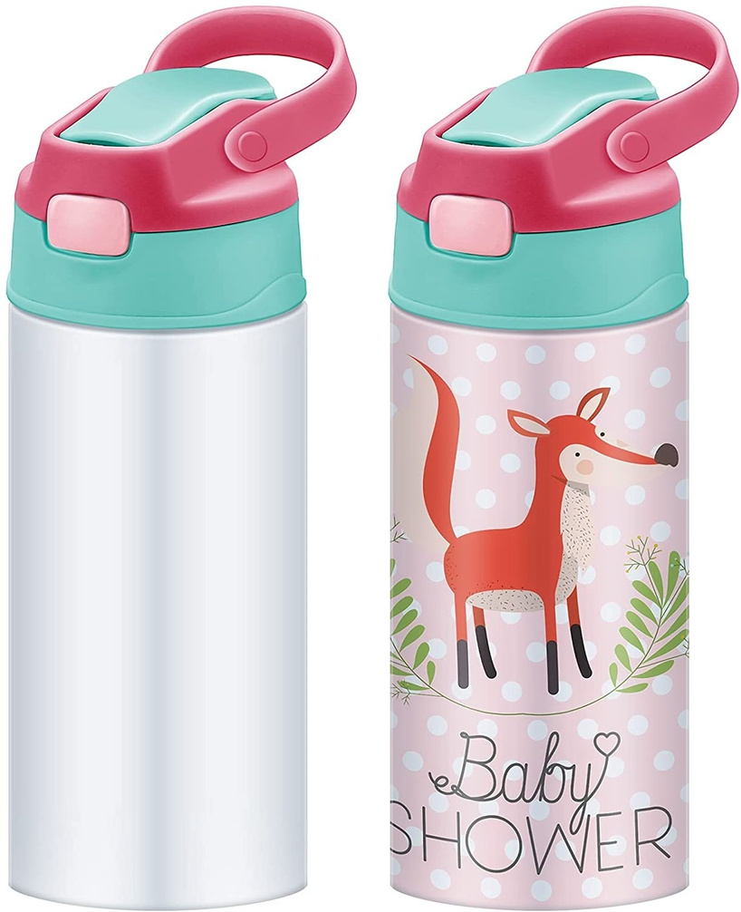 

Stock Sublimation Blanks Kids Tumbler Baby Bottle Sippy Cups 12 OZ White Water Bottle with Straw and Portable Lid 5 Color Lids Print sxa11, 12oz