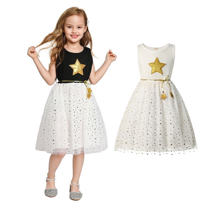 

Girls Dress Summer Sleeveless Star Sequins Children Sweet Party Mesh Princess Kids JYF 220614