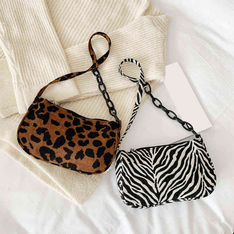 

Evening Bags Leopard Zebra Pattern Underarm Handbag Cloth Chain Shoulder Vintage Party Purse Clutches 220630, Brown