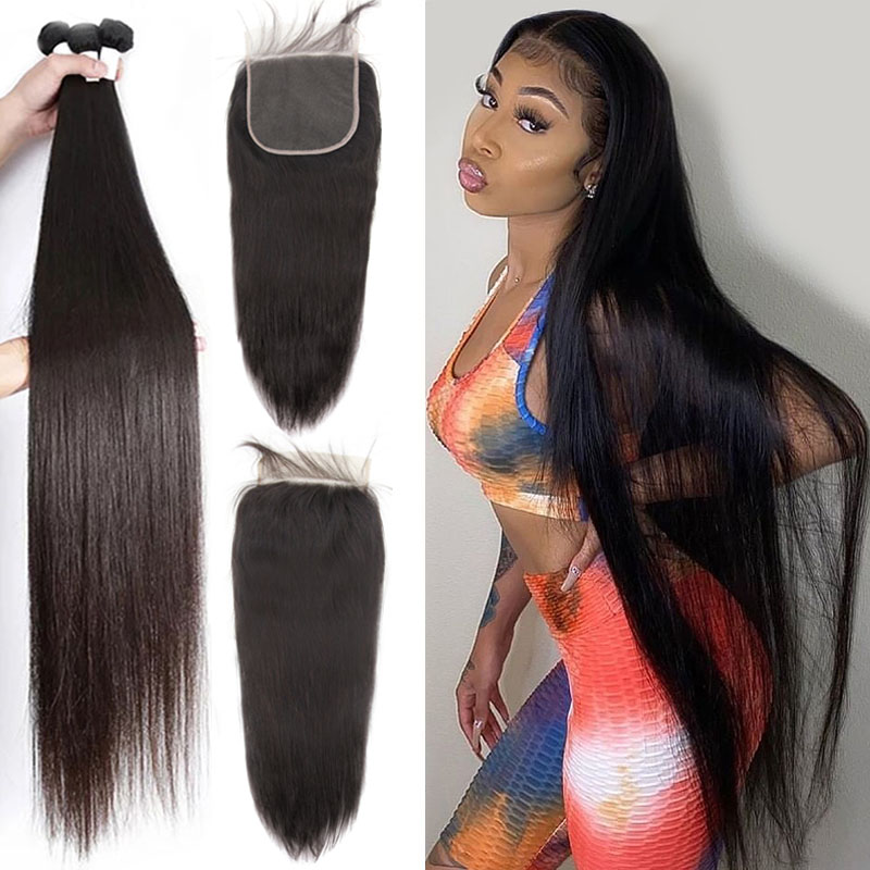

LX Brand Bone Straight Brazilian Hair Weave Bundles With Closure 28 30 inch 3 4 Bundles Human Hair Bundles with Closure Frontalfactory direc, Remy hair