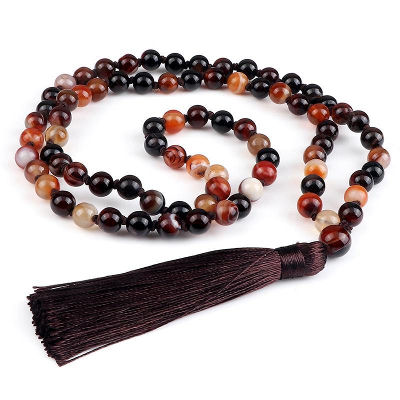

Pendant Necklaces Natural Stone Meditation Necklace Fashion Striped Agates Mala Beads Yoga Japamala Tassel Women Men Jewelry Gift FriendsPen