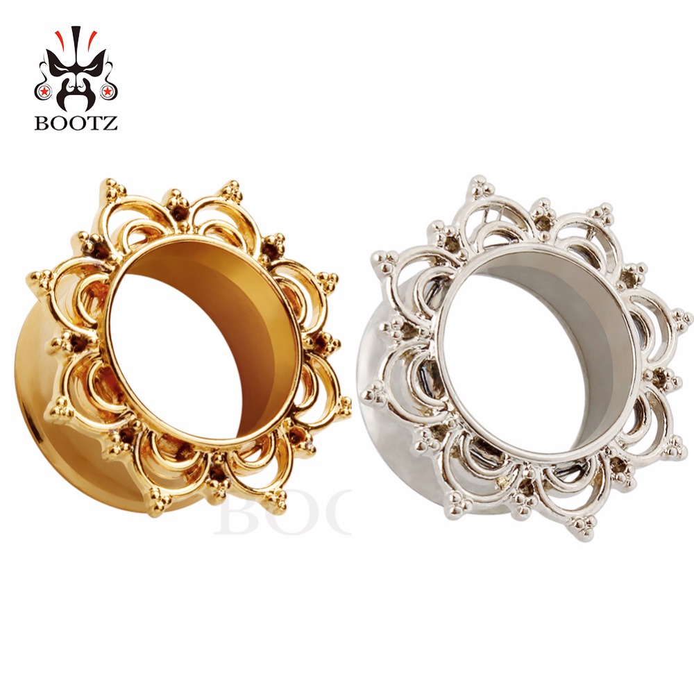 

KUBOOZ Openwork Petal Pattern Single Flared Ear Plugs Tunnels Piercing Body Jewelry Stretchers Wholesale 8mm to 25mm 48PCS