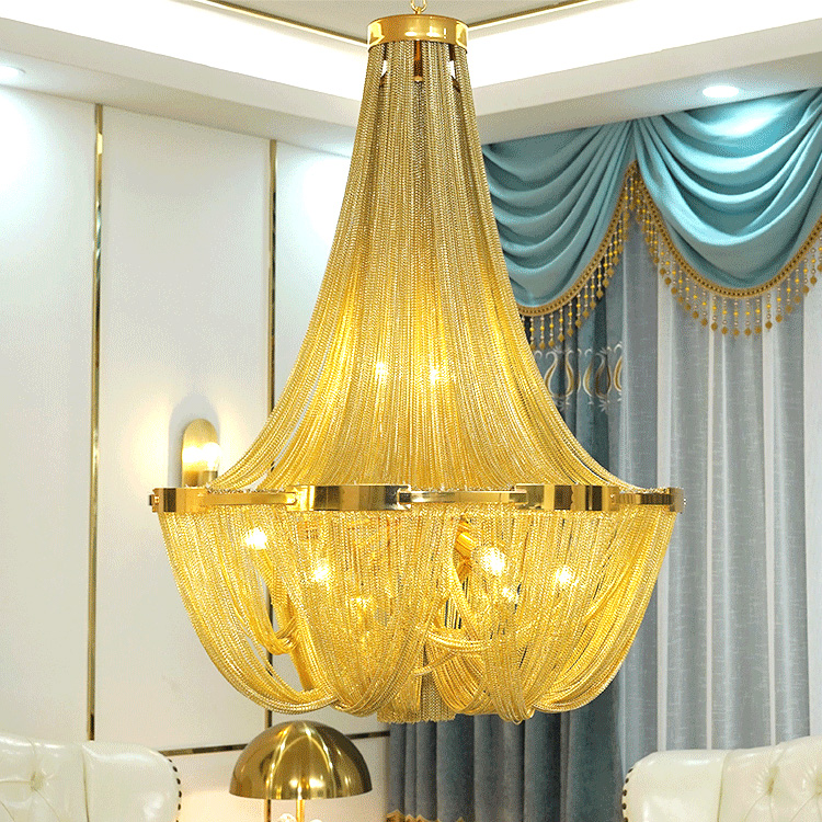 

LED Gold/Silver Chandelier Aluminum Chain Tassel Stainless Steel Ceiling Lights Fixture Lamps Chandeliers Pendant Lights