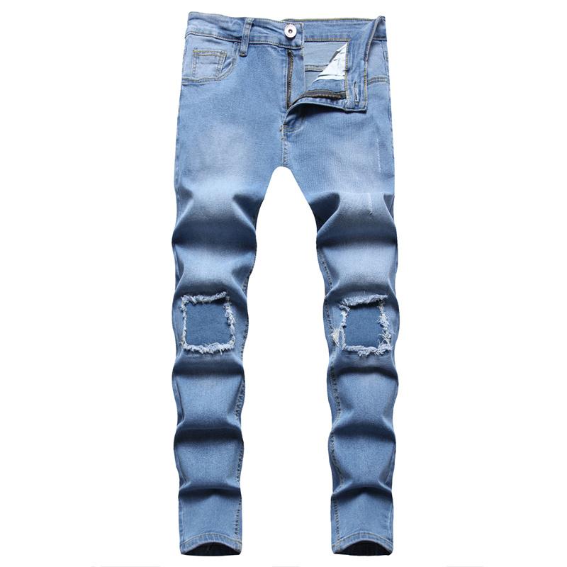 

Men' Jeans Men Slim Fit Ripped Patches Streetwear Male Stylish Holes Jogging Casual Stretch Pencil Denim TrousersMen, 8555